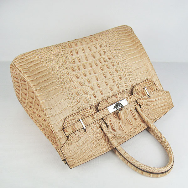 High Quality Fake Hermes Birkin 35CM Crocodile Head Veins Leather Bag Earth Yellow 6089